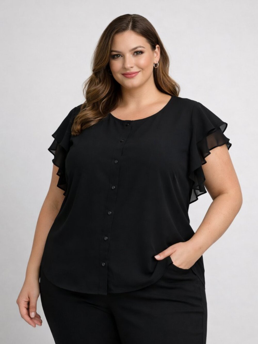 Calvin Klein Black Ruffle Blouse Size 1X Plus Size NWT